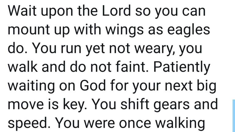 Wait upon the Lord so you can mount up with wings as eagles do